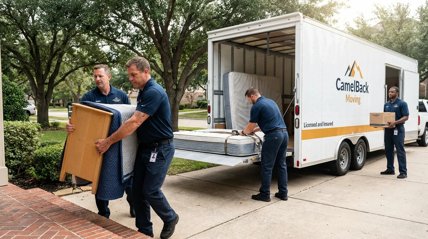 Crew loading residential truck for cross-state move from Okemos, MI