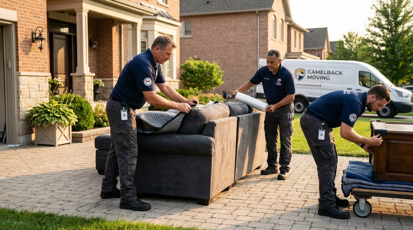 Large estate moving crew wrapping furniture in Okemos, MI